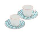 Royal Palace Turquoise 79A480-C3703-1 TEA SET 8-piece set: 2 tea cups with red rim, 1