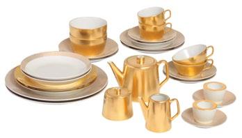 SETS MEISSEN COSMOPOLITAN GOLD STARTER SET 27-piece set: 2 tea cups, 2 coffee cups, 1 creamer, 1 pot, 1 sugar bowl, 2