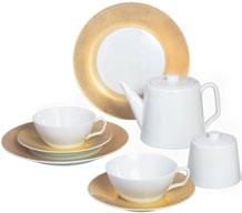 2 plates (Ø 24 cm, 9 1/2 ), 2 bowls and 2 egg cups in white each; 3 x 2 saucers and 8 plates (2 x Ø 20 cm, 7 7/8 ; 2 x Ø 20.5 cm, 8 1/8 ; 2 x Ø 22.