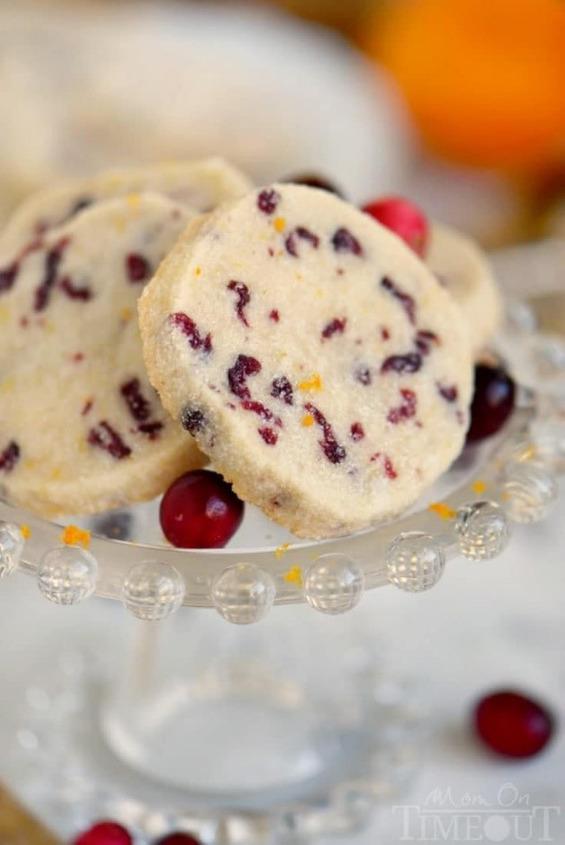Cranberry Orange Shortbread Cookies ½ cup dried cranberries (Craisins) ¾ cups sugar, divided 2½ cups all purpose flour - spooned and leveled, not scooped 1 cup butter, cubed (and cold) 1 tsp almond