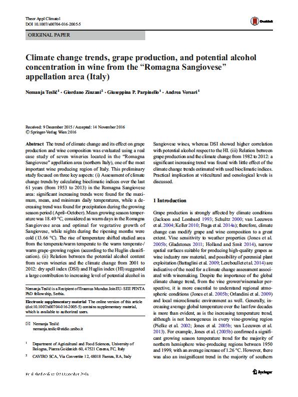 84 P a g e Appendix C Climate change trends, grape production, and potential