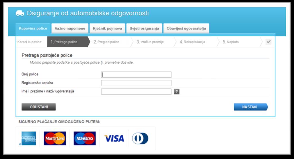 Slika 1 Online prodaja police osiguranja Izvor: Web shop Croatia osiguranja Na internet stranicama Croatia osiguranja dostupna je online kupovina polica osiguranja te plaćanje putem interneta.