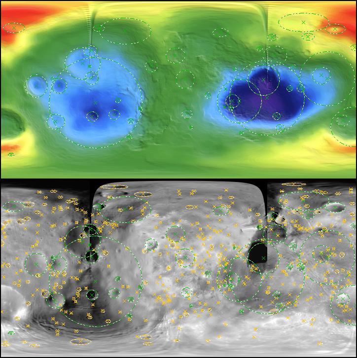 Goran Salamunićcar: Detekcija kratera iz digitalnih topografskih slika 157 1/2 DEM1 x 10 ROTIRAN N -3000m 3000m 1/2 BASEMAP1 ROTIRAN Slika 88.