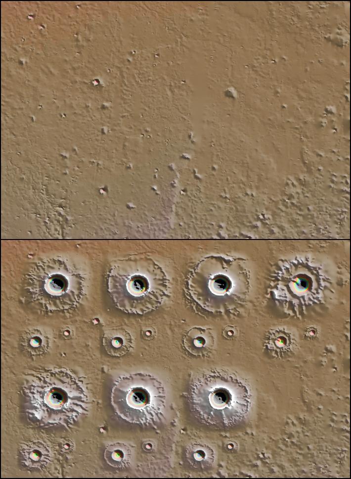 Goran Salamunićcar: Detekcija kratera iz digitalnih topografskih slika 166 1/128 MOLA centar slike: (128 E, 23 N) N 50 km -7000 m -3000 m 1/128 MOLA + sedam laboratorijskih kratera (u trima