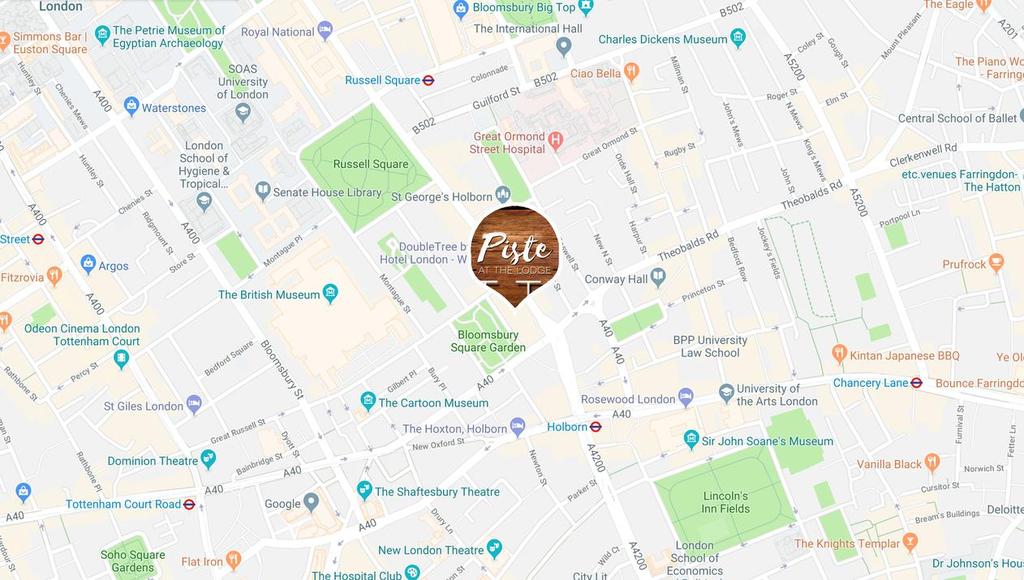 Party Location Christmas at the Lodge Southampton Row London WC1B 4DA Transport Nearest Underground: Holborn (2 minutes) Nearest Overground: Kings Cross & Euston (7 minutes) Kings Cross Station: