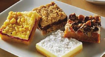 Four unsliced trays to satisfy every taste: Seven Layer Bars, Mount Caramel Oatmeal, Raspberry Rhapsody and Old Fashioned Lemon.