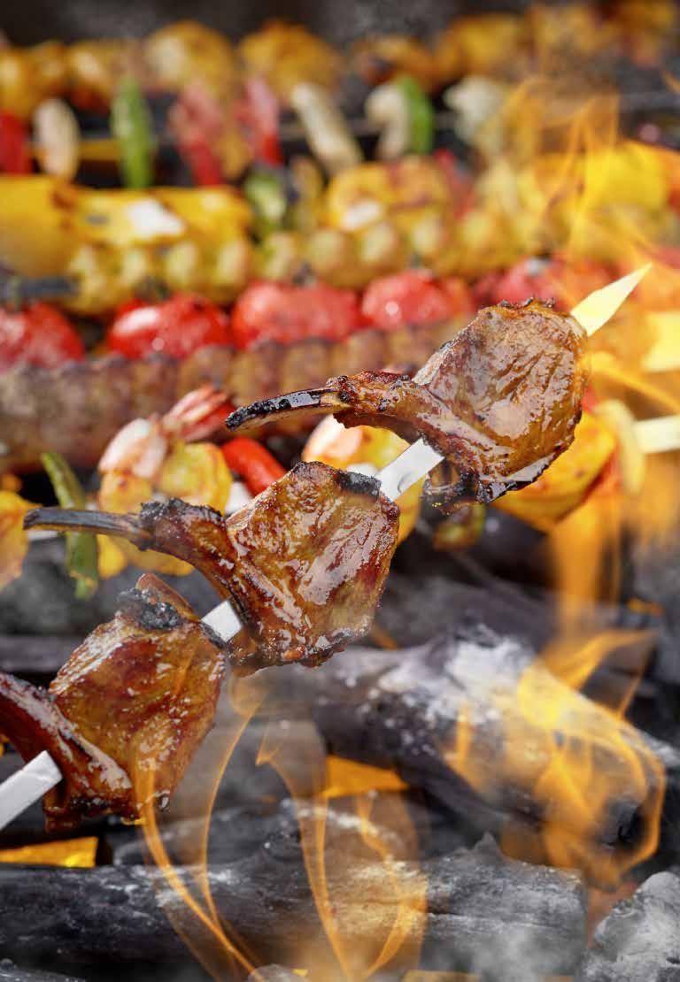 SIGNATURE KEBABS CHARCOAL-GRILLED KEBAB All main dishes below will be served together with a bed of buttered Basmati Rice flavoured with saffron, grilled tomato/green chilies & mixed fresh vegetables.