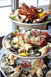 Seafood Towers Shellfish Plateau single tier with oysters, prawns, mussels,