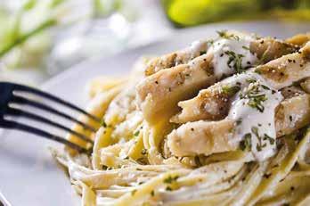 Fettuccini pasta with white sauce,grilled chicken and