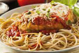 Grilled chicken topped with marinara sauce and mozzarella