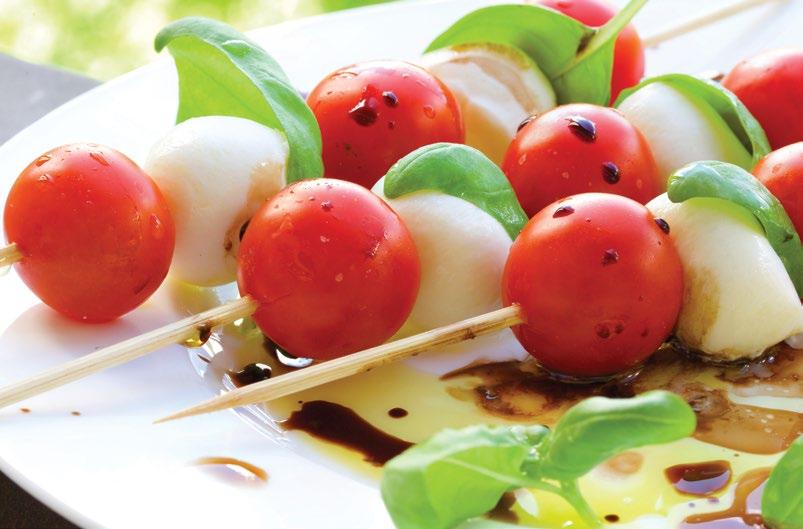 Vegetarian APPETIZER NO. 72 Mini Caprese Skewer - Mozzarella Ball Cheese, Cherry Tomatoes and Basil, Drizzled with Olive Oil and Balsamic Vinaigrette. APPETIZER NO. 73 Carrot Roulades - $3.