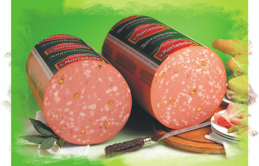 Mortadella Mortadella is a finely grounded heat-cured pork sausage of lean pork meat with a uniform pink colour with pieces of fat.
