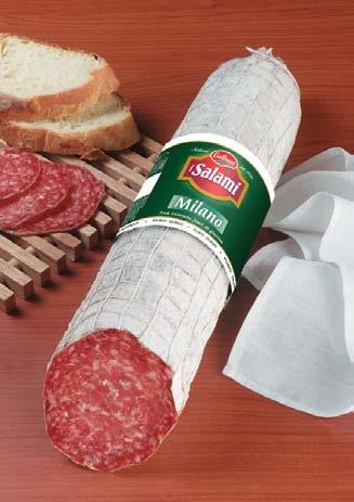 Milano A 100% pork salami made from selected meat with a mild and round taste and a slight aroma of black pepper and garlic.