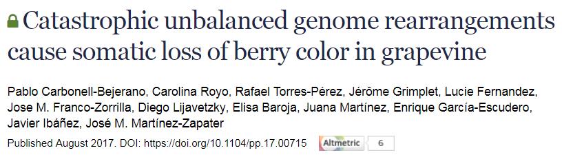 Garnacha Whole Genome Sequence analysis in progress Loss Of Heterozygosity (LOH) Copy