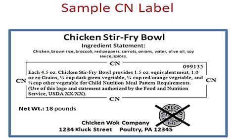 MEAT AND MEAT ALTERNATES COMPONENT UPDATES Participant s Workbook Sample CN Label The Child Nutrition (CN) Label product will always contain the following information: The CN Label, which has a