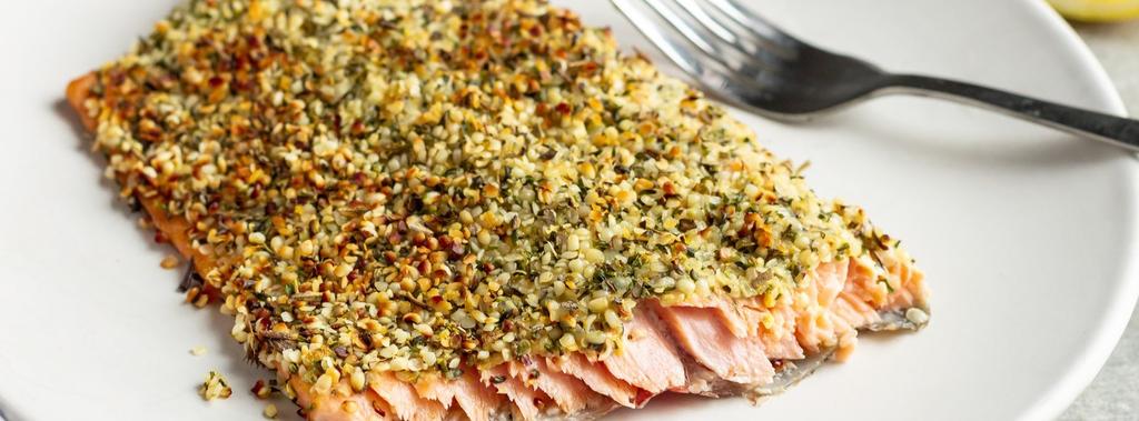 Hemp Seed Crusted Trout 7 ingredients 20 minutes 4 servings 1. Preheat the oven to 400 F (204 C) and line a baking sheet with parchment paper. 2. In a small mixing bowl combine the hemp seeds, Italian seasoning, nutritional yeast and salt.