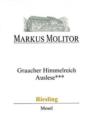 MOSELLE 2016 / 2017 MARCH 2018 WINE RANKING 93 Riesling Auslese Graacher Himmelreich *** 2016 MARKUS MOLITOR An Auslese in which the softness comes from very ripe fruit sensations, though never