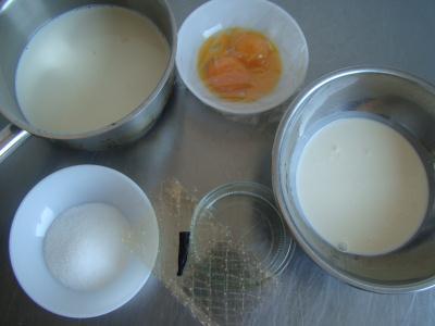 5% fat) 300 ml Egg yolk 50 g (1.8 oz.) Sugar 50 g (1.8 oz.) ¼ Vanilla pod Gelatine 5 sheets (8 g, 0.