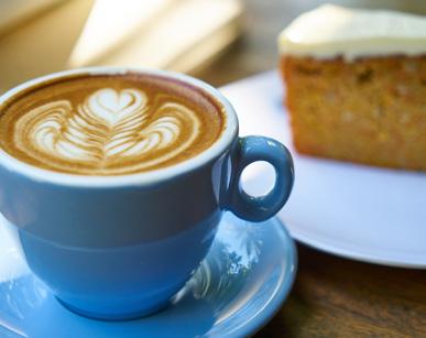 Happiness is COFFEE & CAKE Treat yourself to a slice of cake and either a cup of coffee or a cup of tea.