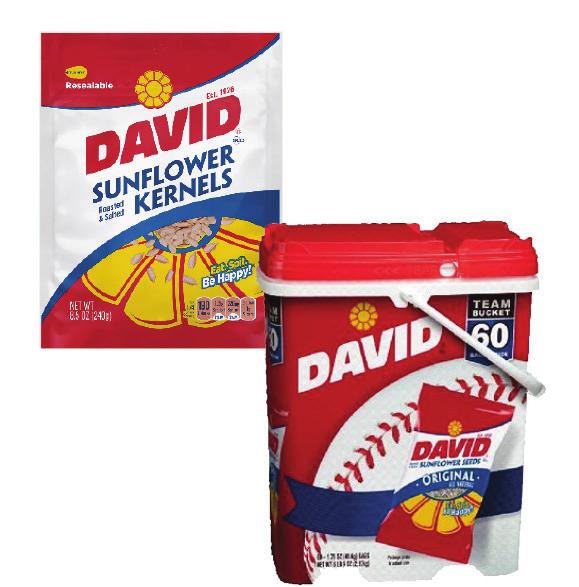 SNACK FACTS David Seeds Top selling seed snacking brand1 Top 3 selling seed SKUs are David Seeds2 Jumbo, original, sunflower or pumpkin seeds Available in single-serve, multi-use packs or team