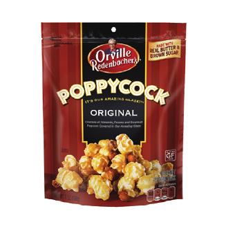 Orville Redenbacher s Poppycock Premium indulgence from the #1 popcorn brand 1 Popcorn and premium nuts in a sweet, crunchy glaze Original, cashew and pecan varieties Made with real butter and brown