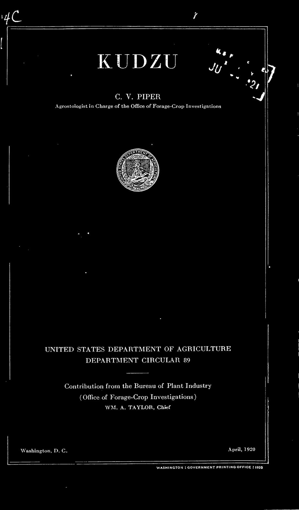 the Bureau of Plant Industry (Office of Forage-Crop