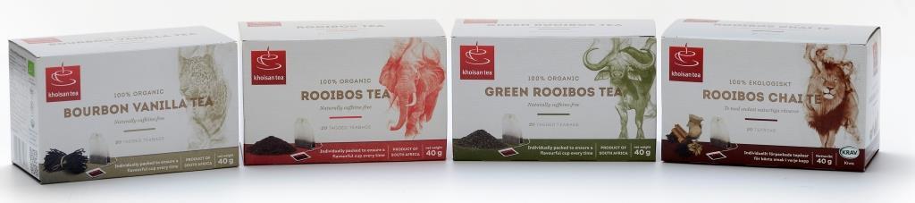 Khoisan Tea Organic Rooibos Box Range 20 x 2g string and tag individually enveloped teabags per retail box STR001E: Organic Rooibos