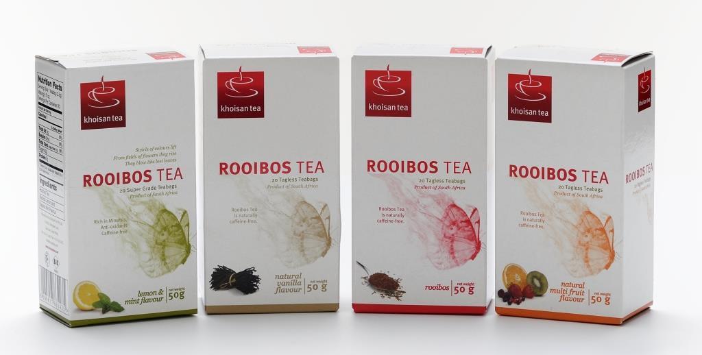 5g tagless teabags in a pouch per retail box Contains conventional Rooibos Tea with natural, flavourspecific aroma BX011: Rooibos