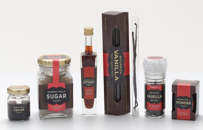5mm) Organic Bourbon Vanilla Extract (2-fold) Organic Caviar (Vanilla seeds mixed with Extract) Organic Vanilla Sugar (Vanilla seeds mixed with cane sugar) Packed: 1kg or 5kg vacuum-packed / 1 litre