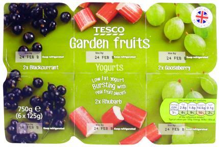 Tesco (UK) Six trays of stabilized low fat yogurt bursting with