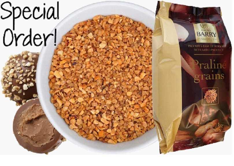 Decorations Non-Chocolate Decorations Hazelnut Praline Grains (Special Order) A delicious hazelnut crunch, lightly caramelized, no preservatives added.