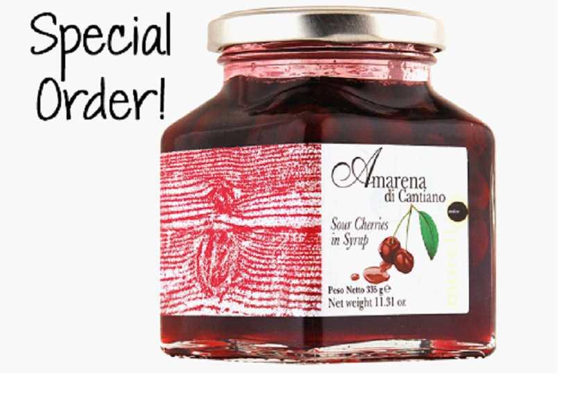 Puree & Glazed Fruit Glazed Fruit Sour Cherries in Syrup (Special Order) The amarene (sour cherries) are referred to as visciole in Cantiano, also known as the dark-red morello cherry.