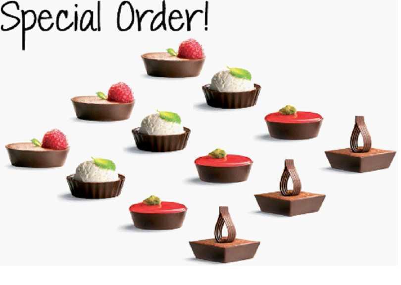 Chocolate Cups & Shells Belgian Dark Chocolate Assorted Petit Fours (Special Order) Fill Capacity: approx. 0.5 oz.