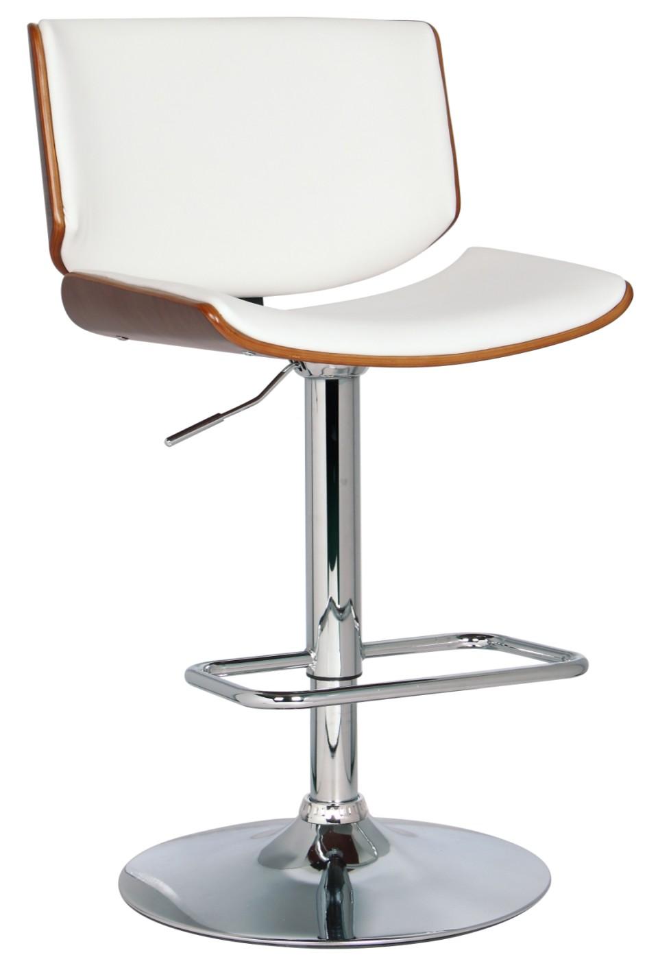 Counter height. -Sturdy 45cm round base in chrome finish - 360 swivel seat.