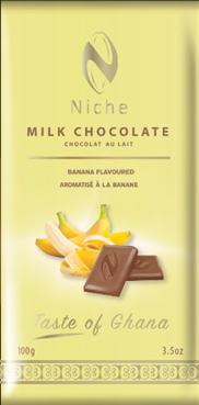 MILK CHOCOLATE - BANANA FLAVOUR 38% Cocoa Content Origin: 100%