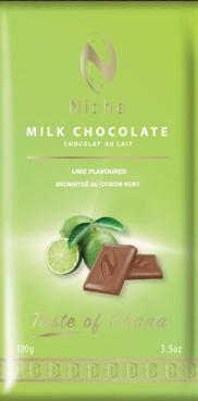 MILK CHOCOLATE - LIME FLAVOUR 38% Cocoa Content Origin: 100% Ghana