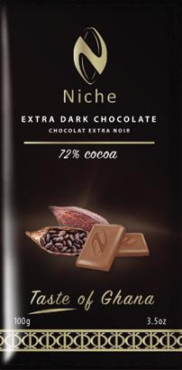 EXTRA DARK CHOCOLATE Origin: 100% Ghana Cocoa Ingredients: Cocoa mass,