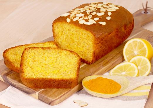 MAKES 2 PREP + 1½ HOURS Lemon, Coconut & Tumeric Loaf A light and refreshingly zesty lemon loaf balanced with the nutty goodness of almond and coconut, not to mention the addition of vibrant