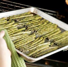 Roasted Asparagus with Lemon & Olive Oil These roast quickly, so just pop them in the oven 10 or 15 minutes before you plan to serve them. 2 lb.