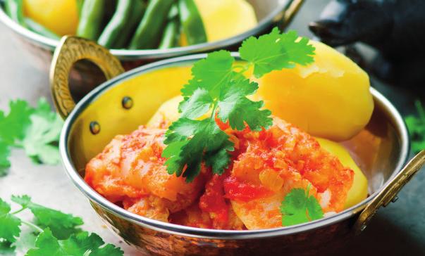 meal plan Poached cod in tomato sauce. Fry a small onion in olive oil with garlic, ginger and a little paprika. Add a can of chopped tomatoes and simmer to thicken. Place a cod fillet on top.