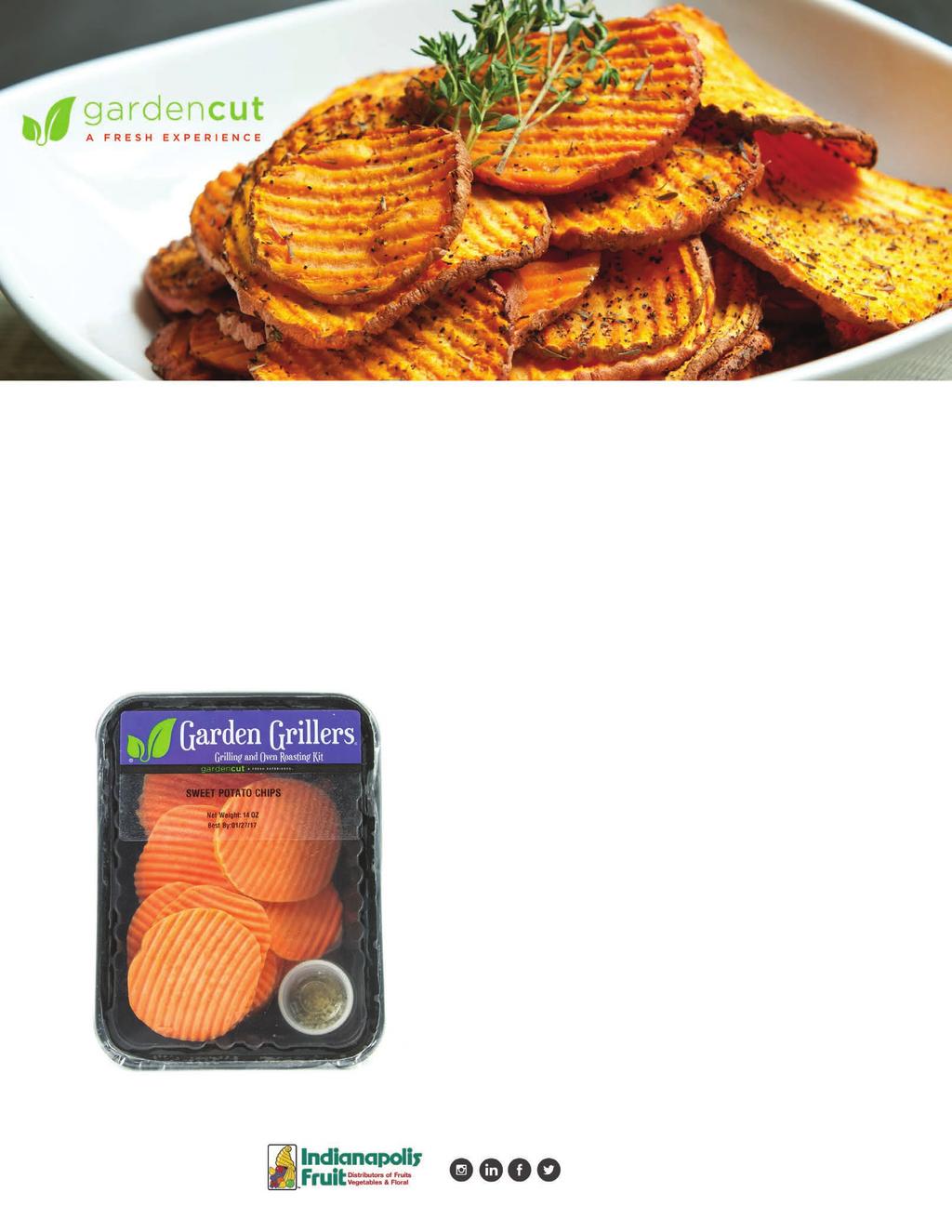 Garden Grillers Sweet Potato Chips A delicious blend of crimini mushrooms, red onion, crumbled blue cheese, and spices, this conveniently packed