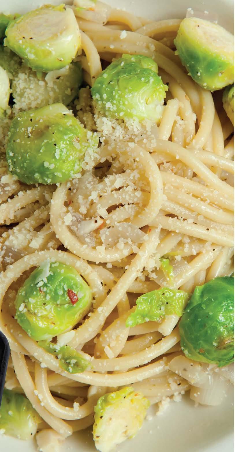 olive oil ½ pound bucatini ¼ cup bread crumbs ½ cup freshly grated parmesan ¼ cup low sodium chicken broth DIRECTIONS: Cook pasta according to