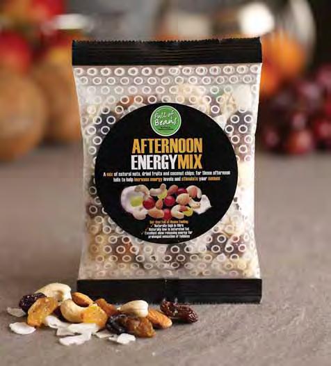 Afternoon Mix A mix of natural nuts, dried fruits and coconut chips: for those afternoon lulls to help increase energy levels and stimulate your senses Naturally high in fibre Naturally low in