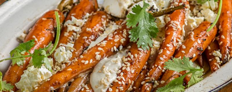Roasted BBQ Carrots with Tahini and Sesame Seed with Feta Saturday 5th January COOK TIME PREP TIME SERVES 00:30:00 00:10:00 4 The rich and salty feta cheese flavours, creamy tahini, low-fat yoghurt,