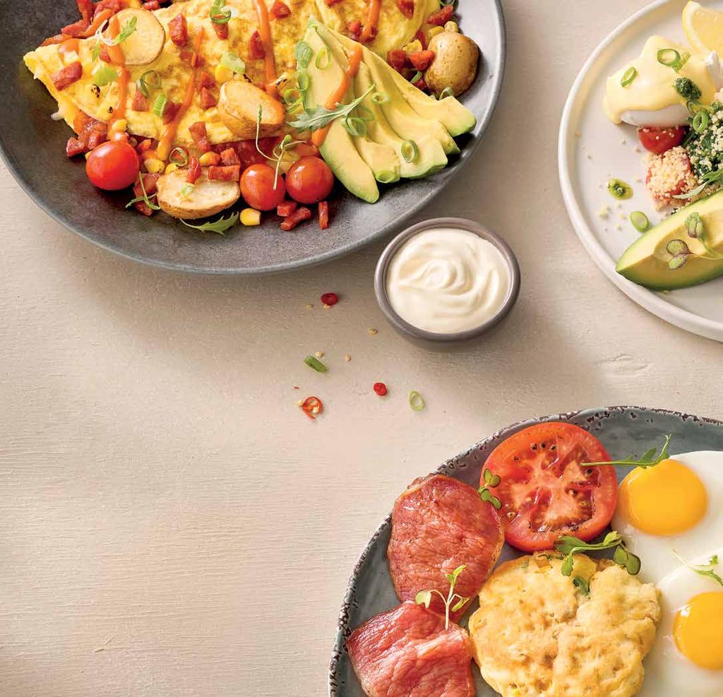ALL DAY breakfast OMELETTES California Omelette, omelette filled with cheddar, mozzarella & fresh basil.