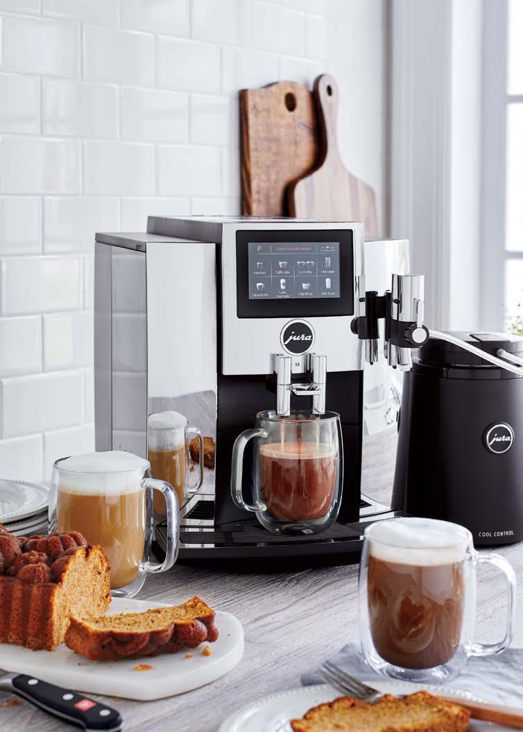T K E OFFEE REK Skip the coffee shop and get cozy with a perfect cup. JUR makes it effortless with barista-quality bean-to-cup espresso, cappuccino and more with a touch of the screen.