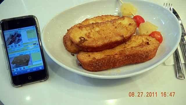 38.00 4.87 3.62 Sat, Aug 27, 2011 17:00 34 Brioche French Toast with Cinnamon Apple in Chinese 法式西多士配肉桂菠蘿串 Includes hot tea or coffee.