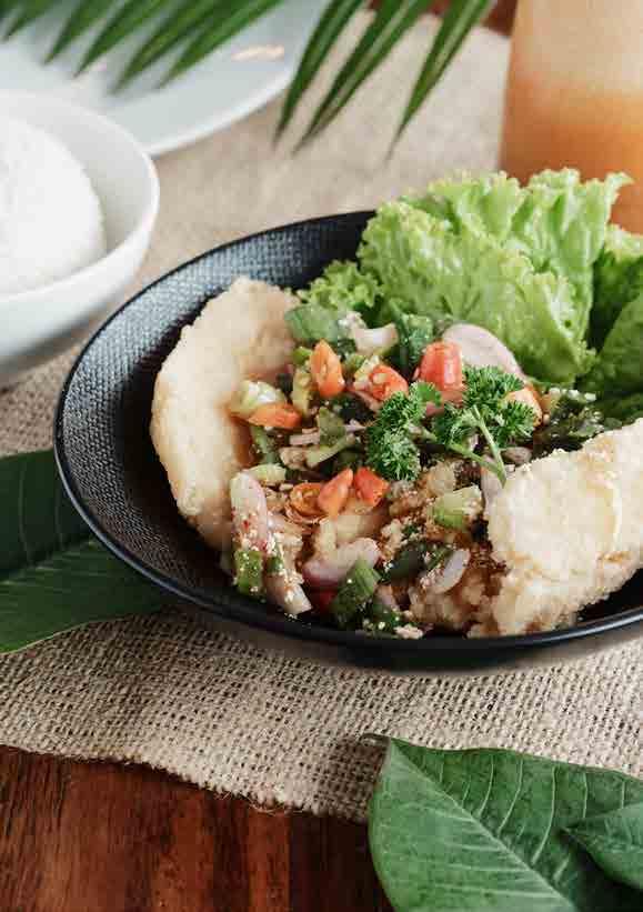 num tok pla chon thai fried fish salad 65 deep fried fish fillet in a