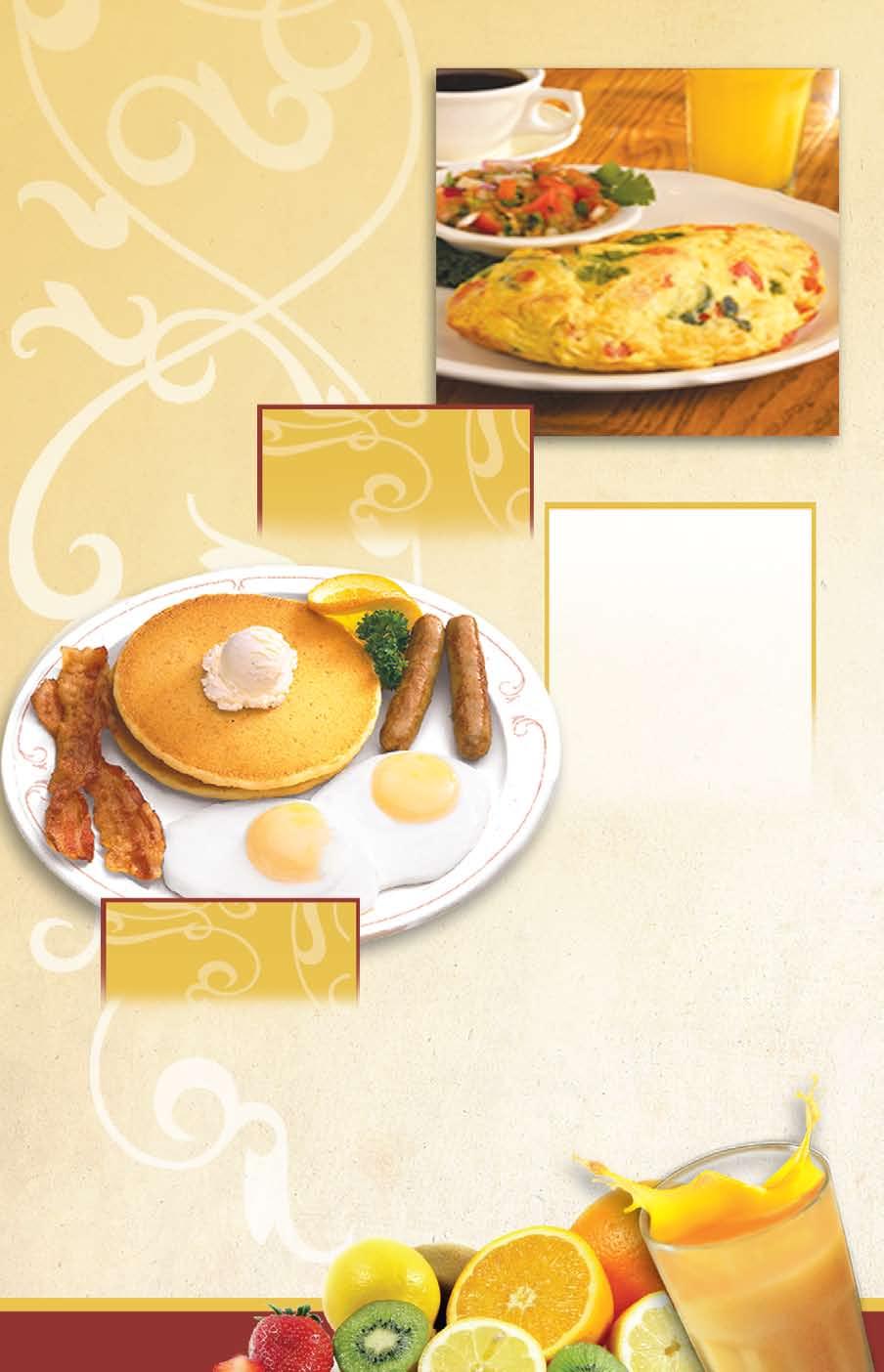 3-Egg Omelettes * Omelettes are served with hash browns and your choice of two buttermilk pancakes or toast Substitute cottage cheese for potato - 1.