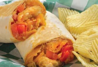 79 Crispy fried chicken tossed in spicy Buffalo sauce with Parmesan cheese, lettuce and tomato wrapped in a grilled tortilla and served with bleu cheese dressing. Baja Shrimp Wrap 7.